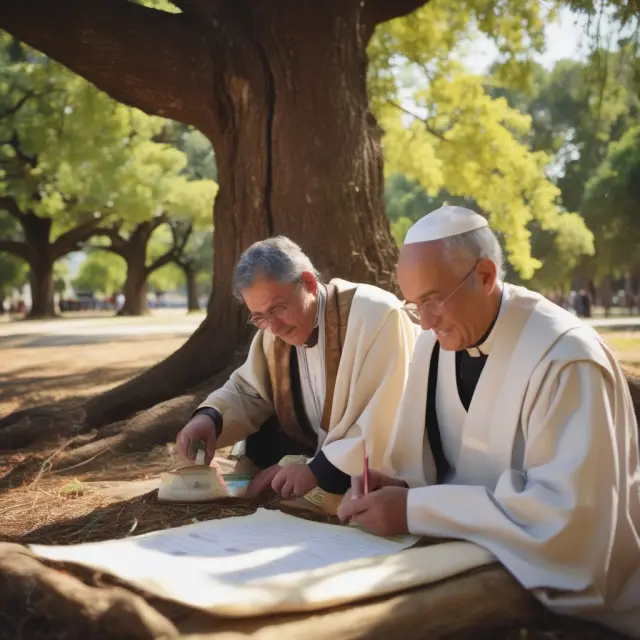 Donor and recipient signing a gift letter beneath a tree representing financial growth