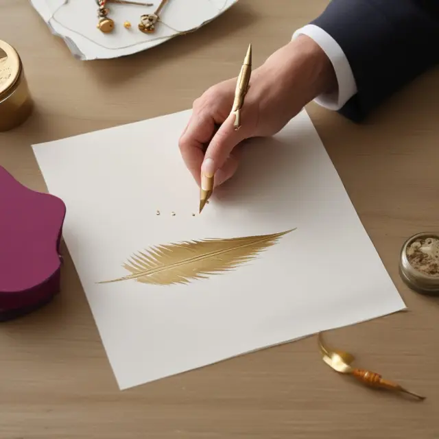 Image of a donor signing a gift letter on parchment paper with a gold quill while transferring financial gems to the recipient
