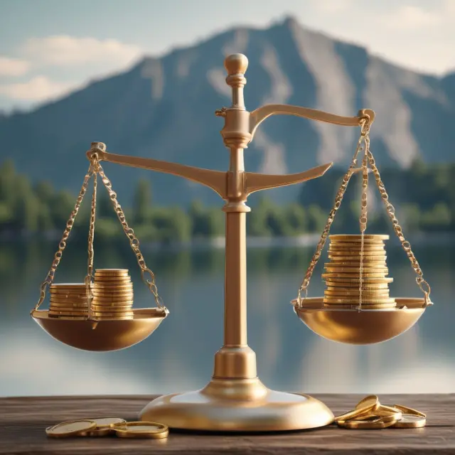 A balance scale holds golden coins for the annual exclusion limit while a towering mountain represents the individual