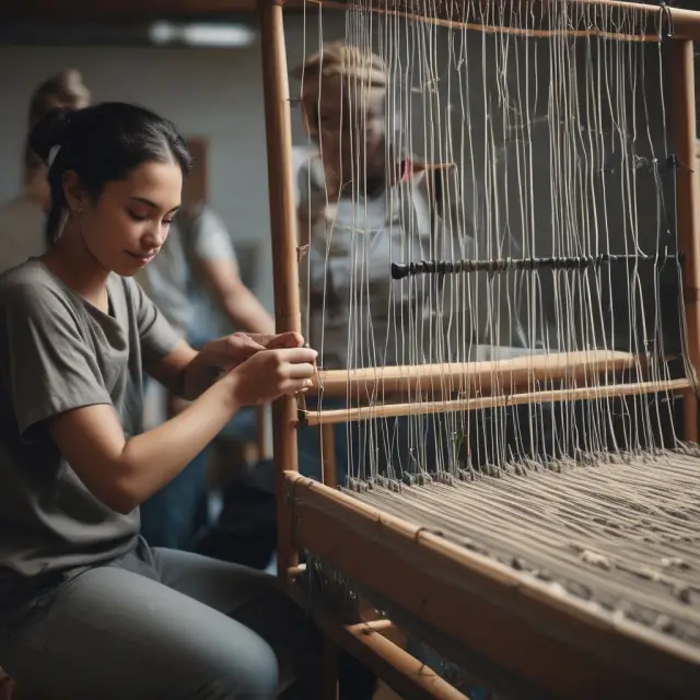 Workers creating flexible gigs via online platforms, connecting with clients on a loom