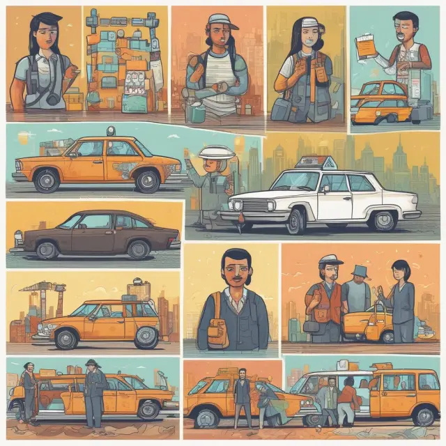 Mosaic of an Uber driver, freelance artist, and temporary worker illustrating various industries within the gig economy