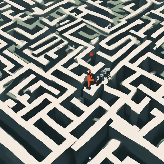 An institutional investor navigates a maze, guided by three pillars symbolizing investing in gig economy companies, diversifying portfolios with stocks, and engaging through shareholder activism.