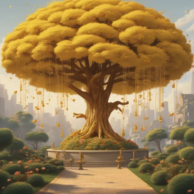 Golden tree bearing gilt-edged securities, representing the consistent earnings and low risk of government bonds