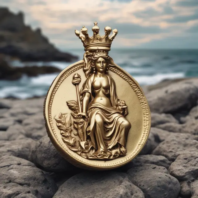 Golden gilt statue atop a rocky shore - safe investment symbol
