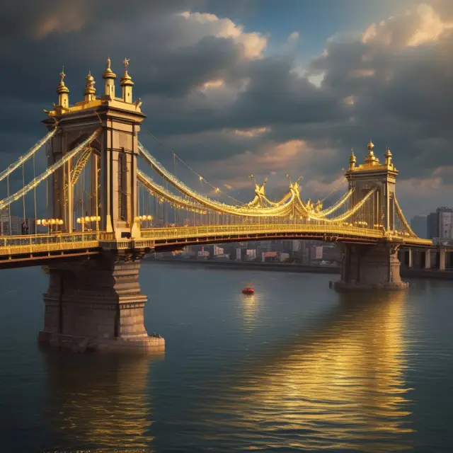 An image of a sturdy gilt bridge connecting two islands representing capital preservation and income generation, with a tranquil sea illustrating stable returns amidst interest rate fluctuations