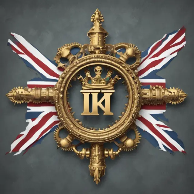 An image of Britannia wearing a crown adorned with interconnected gears representing U.K.