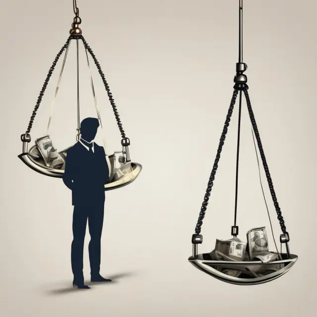 Image of a pendulum representing Gini Index, with weights on either side symbolizing rich and poor, illustrating income inequality during the COVID-19 pandemic