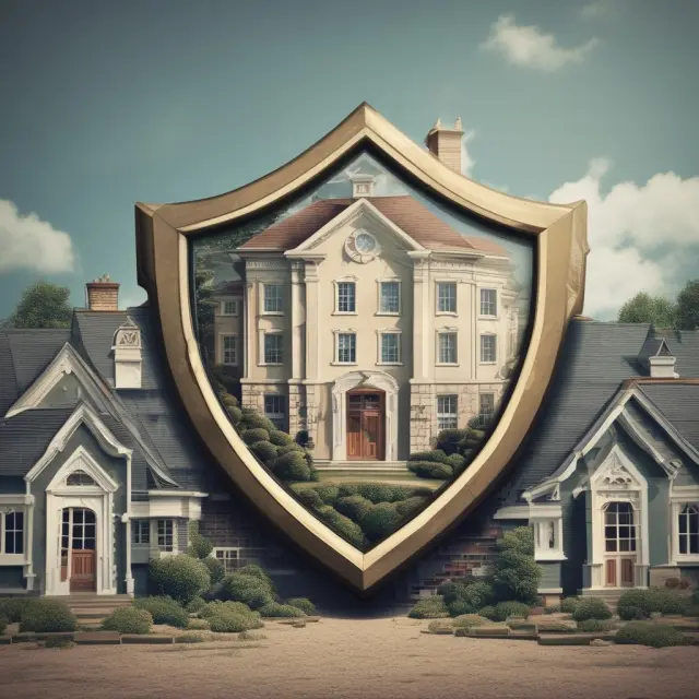 A government shield symbolically protecting a group of homes growing from mortgage-backed securities