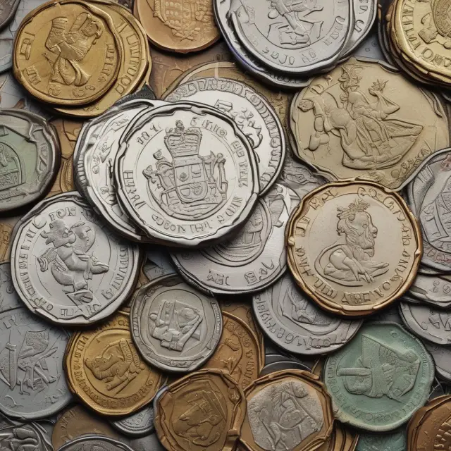 An image showcasing Gibraltar pound coins and banknotes with their distinct designs, denominations, and historical significance.