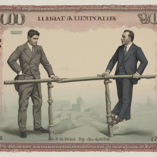 A see-saw with the Gibraltar pound and British pound sterling coins balancing each other, symbolizing their fixed exchange rate.
