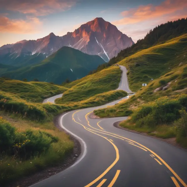 Journey of target-date funds: A winding road signifies the glide path, with age milestones guiding asset allocation shifts towards retirement.