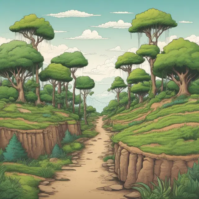 A visualization of declining, static, and rising glide paths as a carousel with transforming landscapes: lush to barren, reflecting the reduction in risk over time