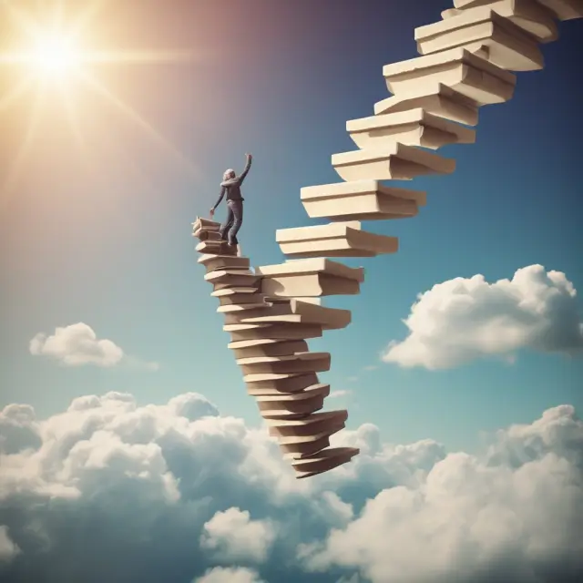 An elderly person holding a portfolio, as equities increase and bonds decrease in representation, illustrating a rising glide path strategy.