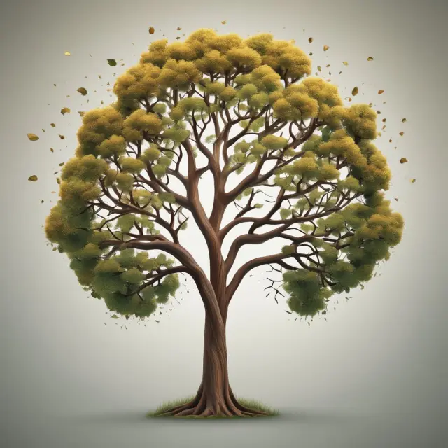 A tree with leaves representing different asset classes that change colors based on market conditions, illustrating the adaptability of a target-date fund