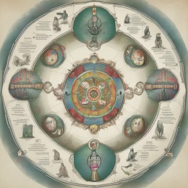 A vibrant kaleidoscope image showcasing equities, fixed income, currencies, commodities, and futures markets intertwining in a global macro hedge fund investment strategy.