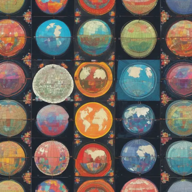 An intricate mosaic made from various global economic tiles, symbolizing the protection offered by global macro hedge funds
