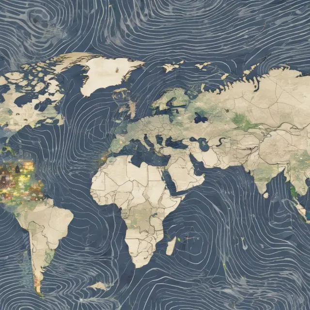 Map depicting ripples spreading across the globe, illustrating how economically-interconnected nations face contagion effects during a global recession