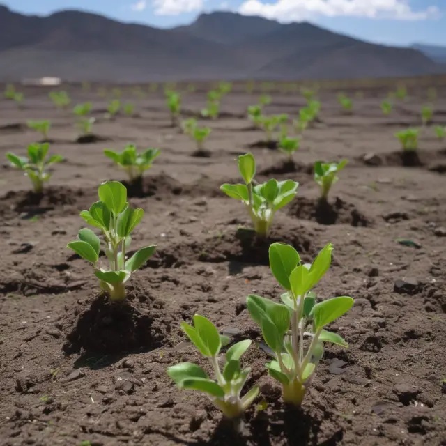 Image of a lush garden with developed bonds represented as flowers blooming on stable ground, and emerging market bonds depicted as sprouting seeds amidst volcanic ash