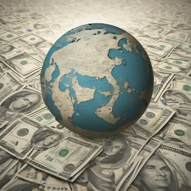 A tightrope walker balancing on global bond investment risks: currency instability, political upheaval, economic turmoil, liquidity concerns, and creditworthiness.