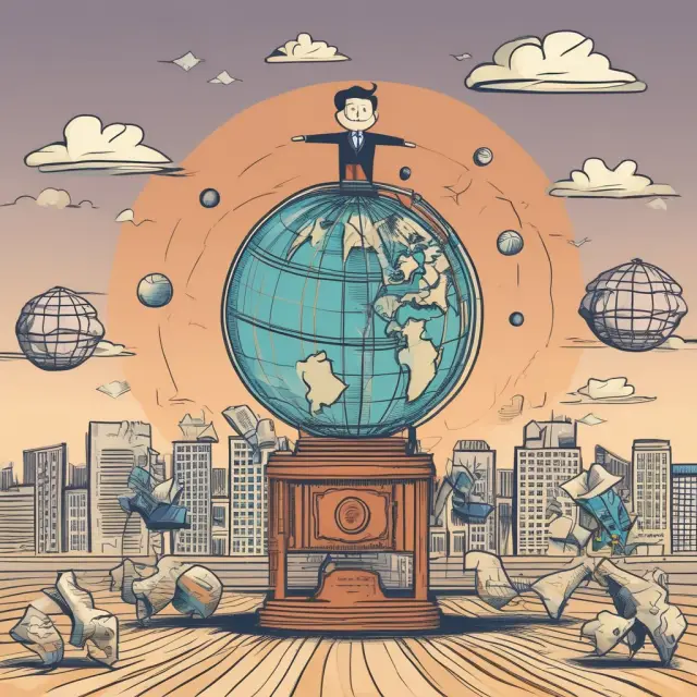 An institutional investor balancing a world globe with various bond symbols, representing diversified global bond investments
