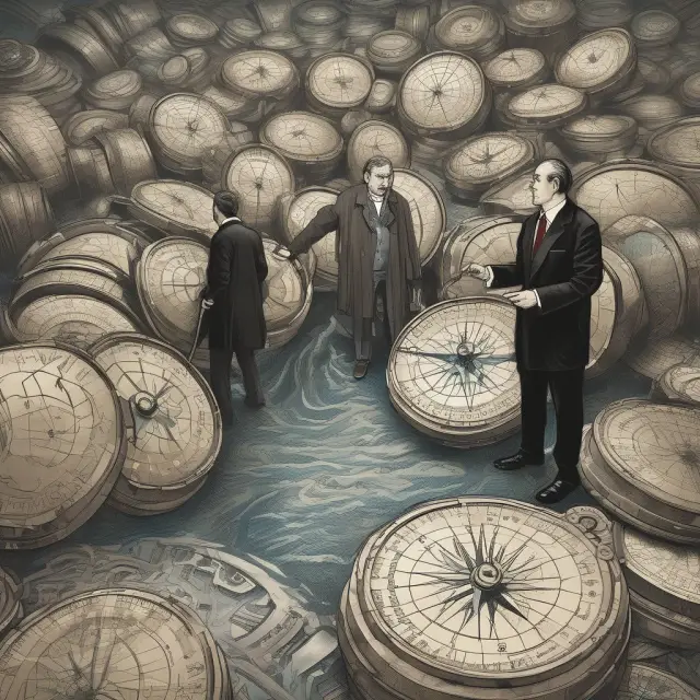 Image: Regulators holding compasses, representing key regulations (Securities Act and Basel III) guiding the global bond market.