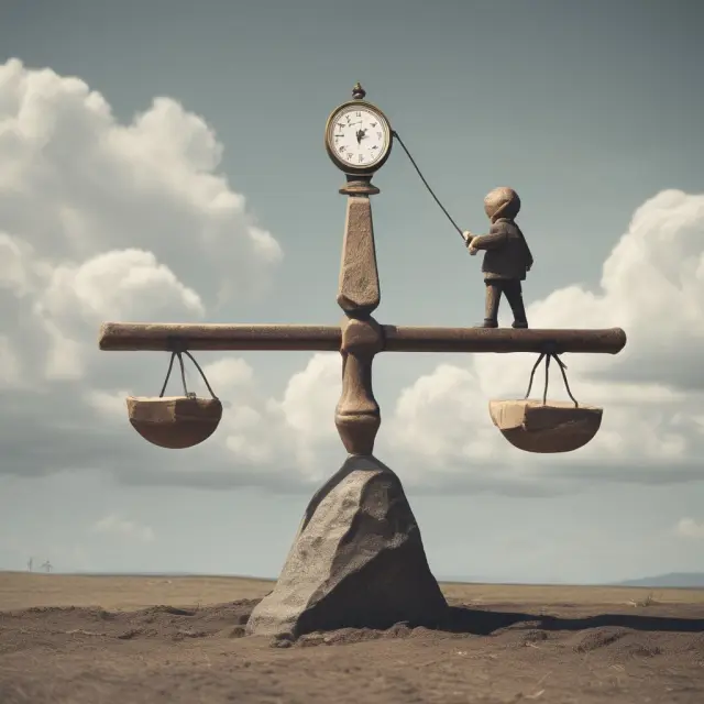 An image of a balanced seesaw with debt (bonds) on one side and equity (stocks) on the other, representing the risk-return balance between global debt and equity funds.