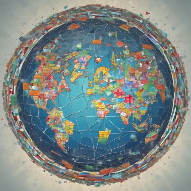 A mosaic globe displaying various stock market pieces forming an intricate network, symbolizing the global reach and interconnectivity of Global Registered Shares (GRS)