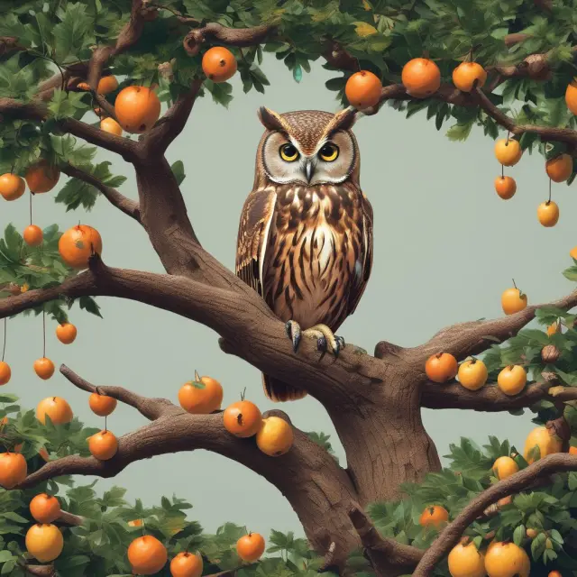 Insurance companies depicted as trees offering fruits of various guaranteed minimum accumulation benefits for evaluation by a wise owl