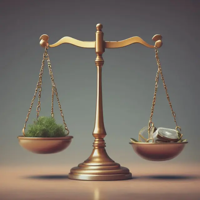 An image of a balance scale with investment options on either side, emphasizing the need to consider various factors when choosing Guaranteed Minimum Income Benefits.