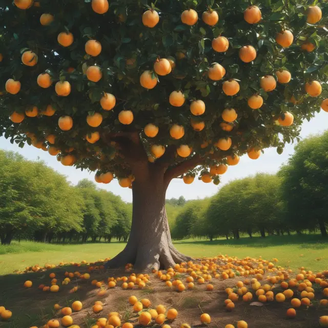 A flourishing orchard with trees bearing golden apples, symbolizing profitable sales from inventory investments