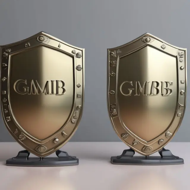 Three interlocking shields symbolize GMIB, GMWB, and GMACB, ensuring investor protection against market uncertainty