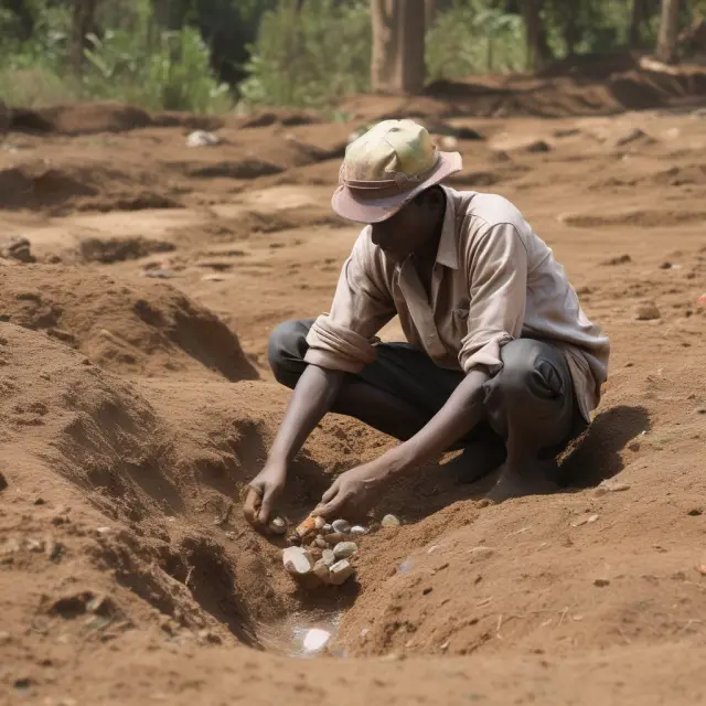 Miner extracting precious gems from rich Guinean soil, illustrating the country
