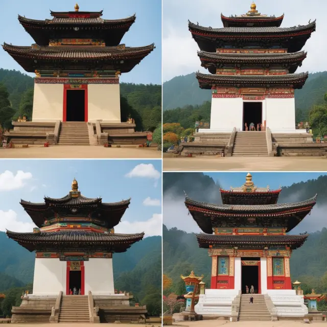An image depicting four sturdy pillars representing good governance, sustainable development, culture preservation, and environmental conservation, symbolizing the Gross National Happiness framework.