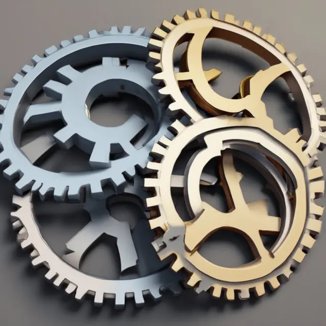 Two gears symbolizing nominal and real GNP interconnected, illustrating GNP deflator calculation