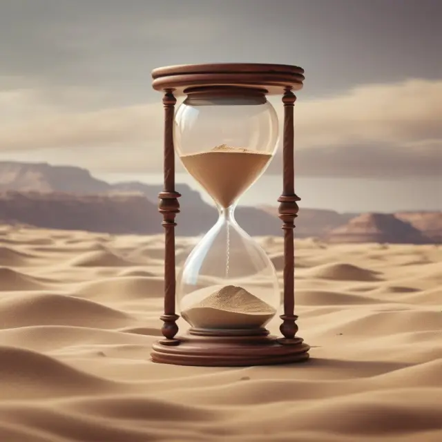 An hourglass filled with shifting sands symbolizing various base periods in GNP Deflator analysis, emphasizing its impact on measuring real GNP and inflation trends.