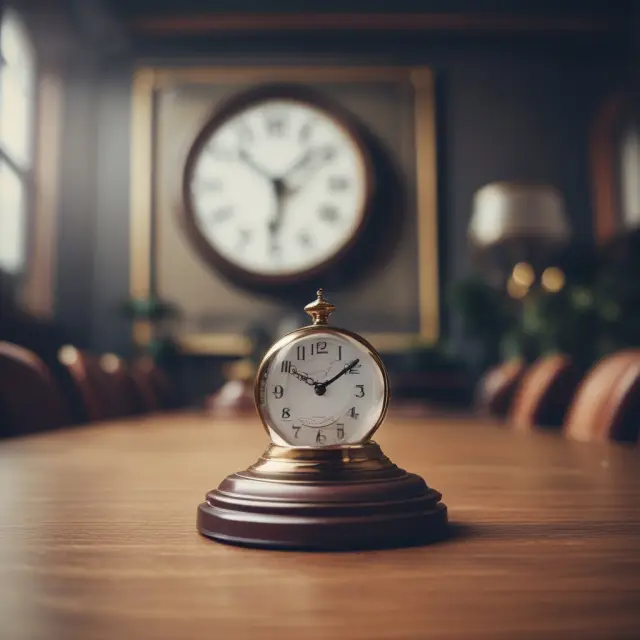 Boardroom scene with a ticking clock and a go-shop period bell, symbolizing the active search for better offers during an M&A deal.