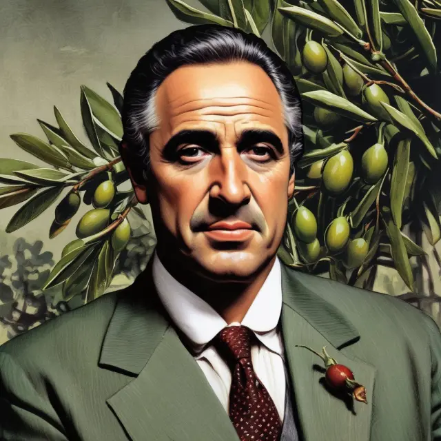 An olive branch adorned with a tag bearing a high price tag and an ominous shadow, symbolizing the premium pricing and potential consequences of a Godfather offer.