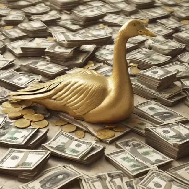 A golden goose transforms from ordinary bird to a valuable business empire, symbolizing the role of intangible assets in generating higher going concern value.