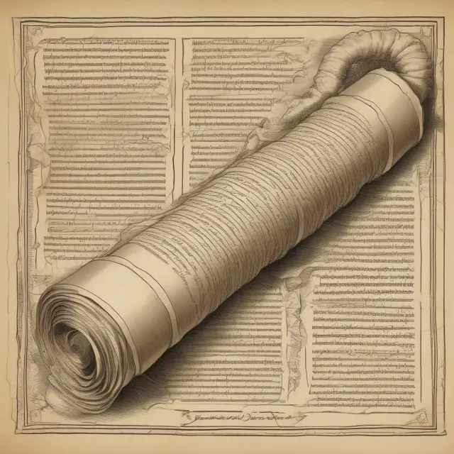 An old, crinkled scroll unfurling with financial statements and red warnings for 