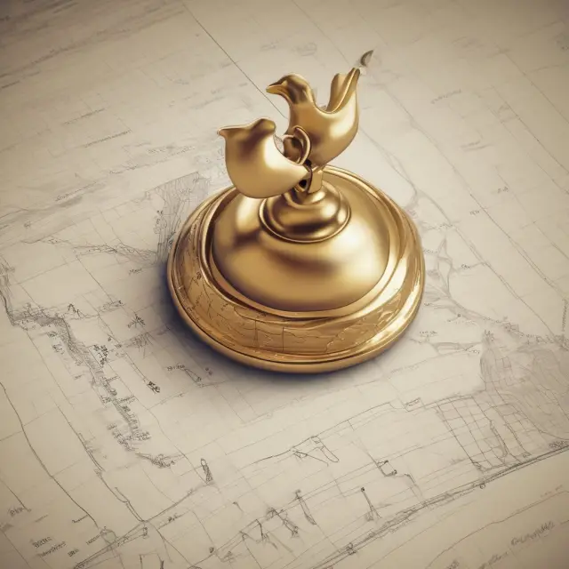 A golden call bell and put dove hovering above a stock market chart illustrate buying and selling gold options strategies.