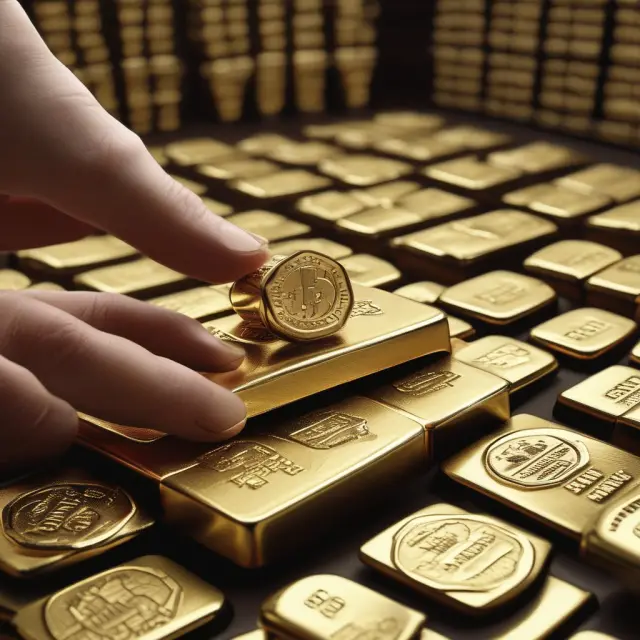 A metaphorical visualization of call and put options for gold. Two hands represent call (buying) and put (selling), interacting with a golden bullion board.