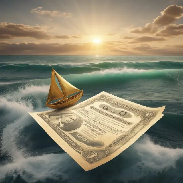 Old gold certificate drifting on a sea of paper currency, symbolizing the shift after gold standard abandonment
