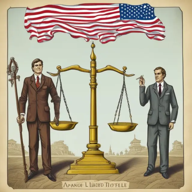 A golden rule scale balancing freedom and responsibility, symbolizing the United States