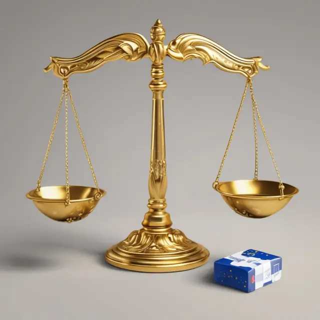 Golden scale with EU flag, representing fiscal responsibility and adaptability within the European Union.