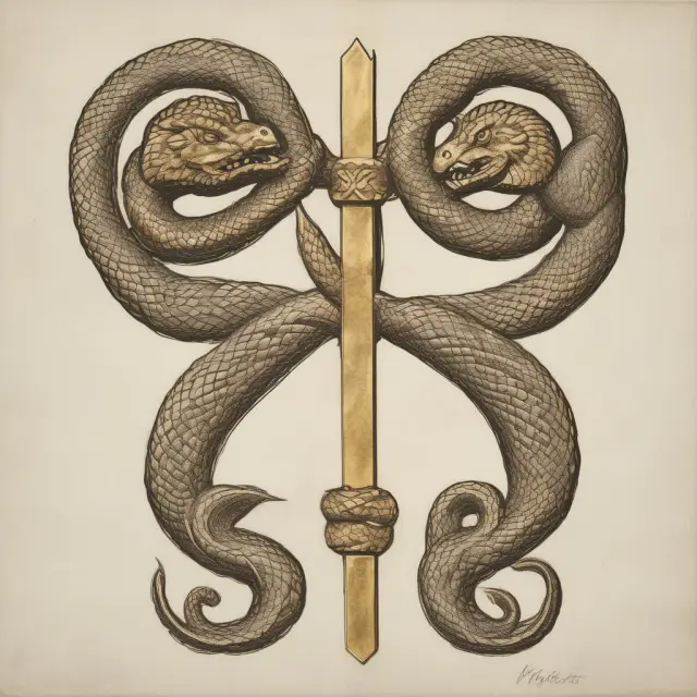 Serpents symbolizing moving averages forming a golden cross, representing trend confirmation and buy signal