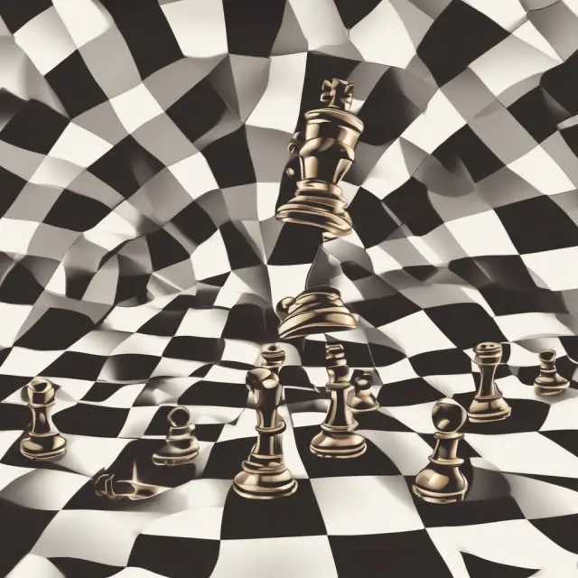 A game of chess with golden handshake and golden parachute pieces representing retirement and termination benefits for executives