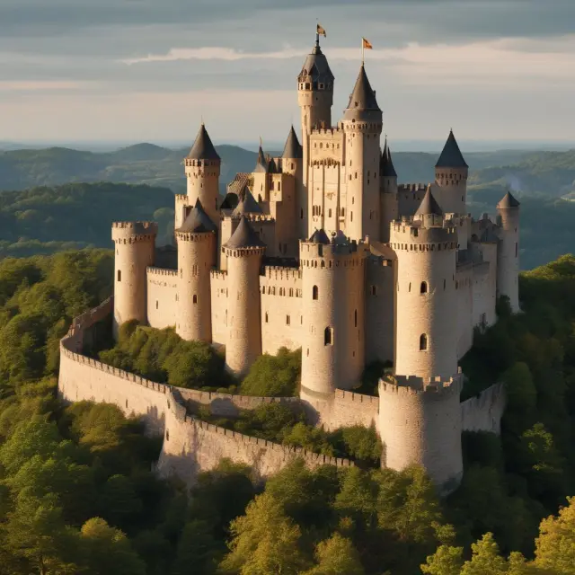 A collection of European castles guarded by golden shares, symbolizing protection and control over vital services