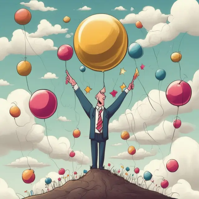 An image of a person juggling two balls labeled 
