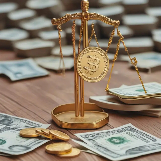 Visualization of gold coin and paper money contrast: stability (gold) versus flexibility (paper).