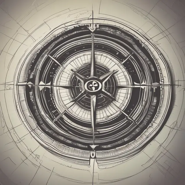 A compass with a GTW order symbol navigating through turbulent financial waters, emphasizing strategic investment decisions and potential gains